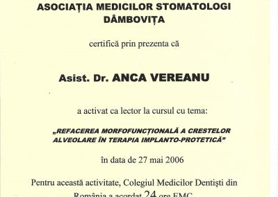 2006 diplome Dr. Anca Vereanu